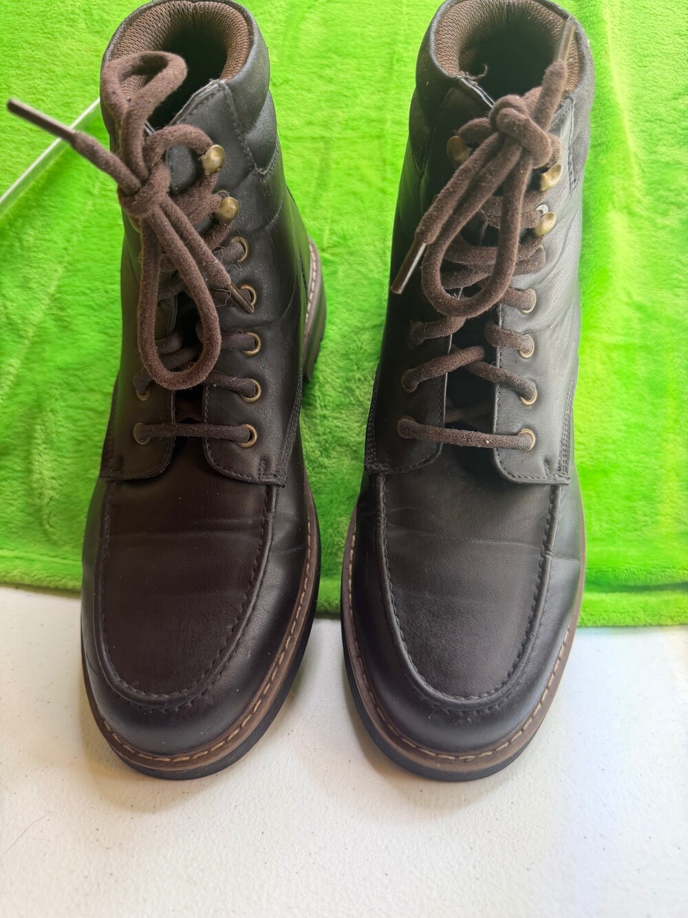 Nautica Bulward Men's Brown Leather Lace-Up Moc Toe Boots Sz 8